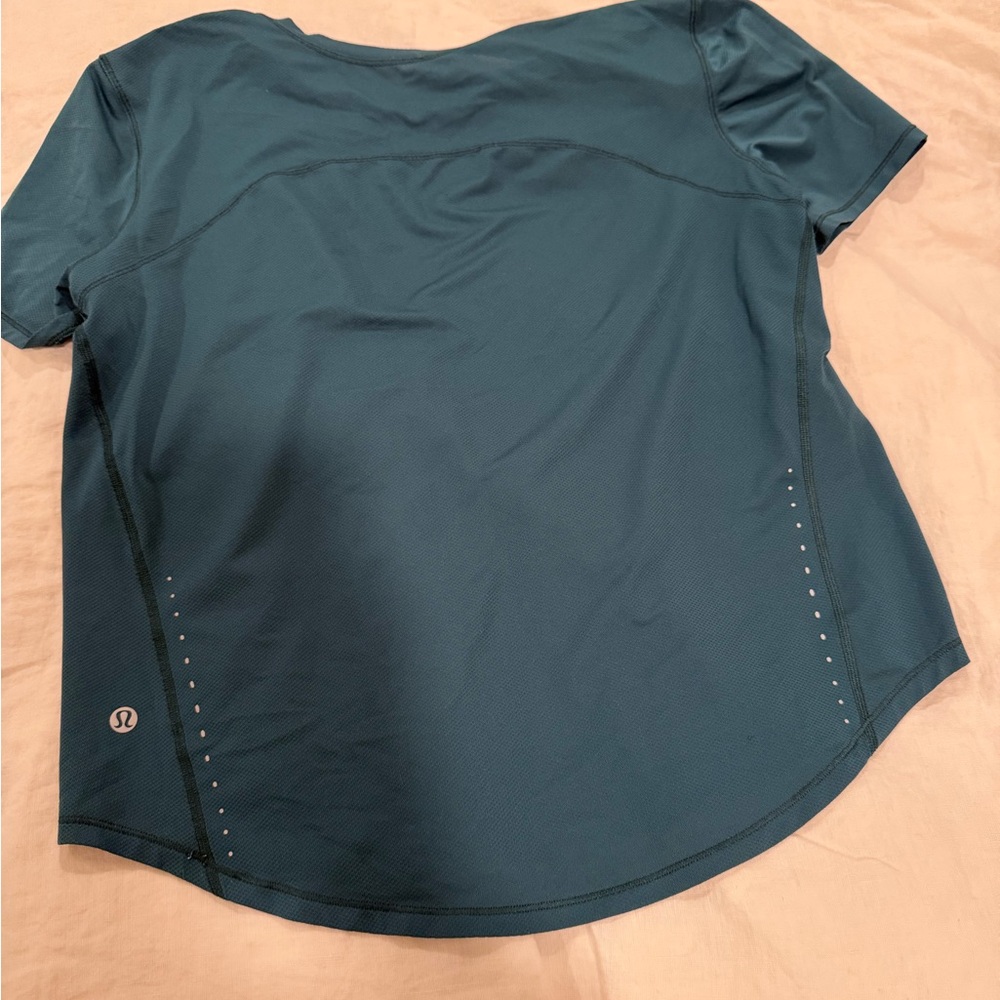 lululemon athletica Deep Teal high neck run and train shirt